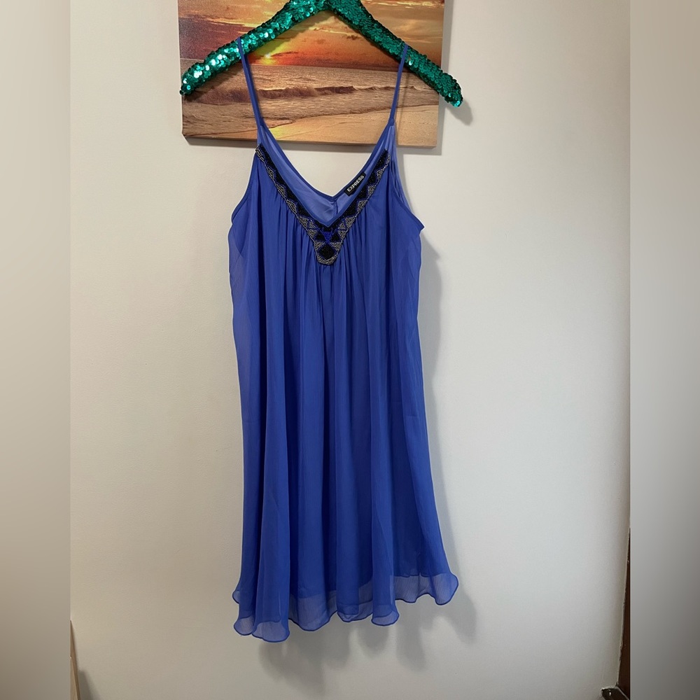 Express blue breaded strappy dress nwt medium slip dress